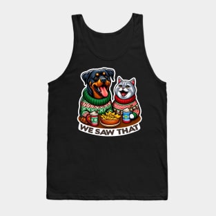 We Saw That meme Rottweiler Dog Scottish Fold Cat Ugly Christmas Sweater Nachos Hot Chocolate Tank Top